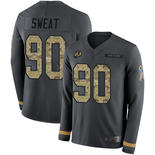 Nike Redskins #90 Montez Sweat Anthracite Salute to Service Youth Stitched NFL Limited Therma Long Sleeve Jersey