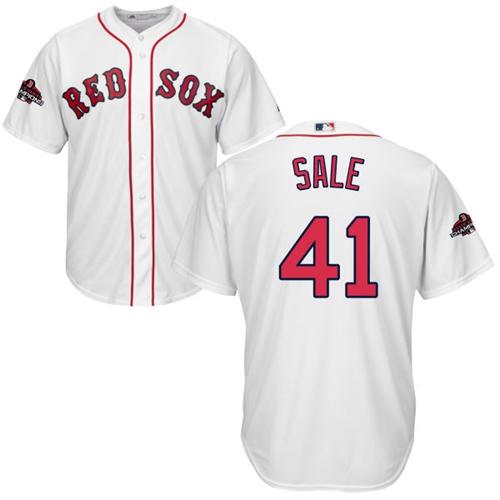 Red Sox #41 Chris Sale White Cool Base 2018 World Series Champions Stitched Youth MLB Jersey