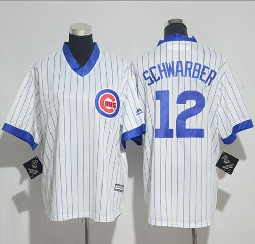 Cubs #12 Kyle Schwarber White(Blue Strip) Cooperstown Stitched Youth MLB Jersey