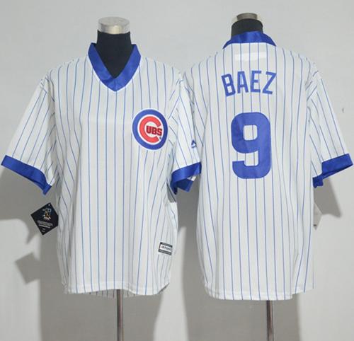 Cubs #9 Javier Baez White(Blue Strip) Cooperstown Stitched Youth MLB Jersey