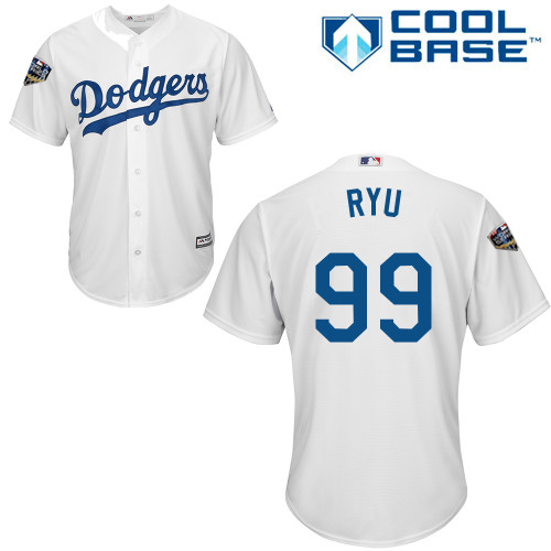 Dodgers #99 Hyun-Jin Ryu White Cool Base 2018 World Series Stitched Youth MLB Jersey Dodgers #99 Hyun-Jin Ryu White Cool Base 2018 World Series Stitched Youth MLB Jersey