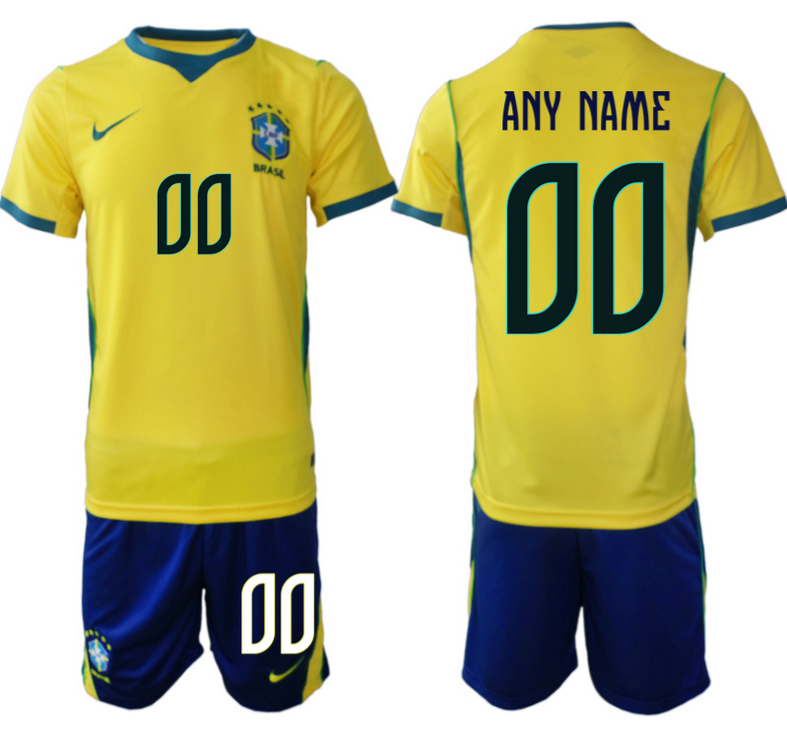 Youth Brazil Custom Yellow 2026 Away Soccer Jersey Suit