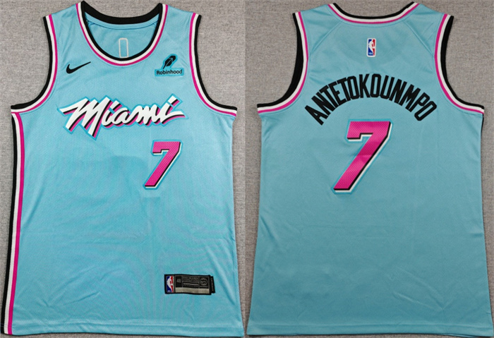 Men's Miami Heat #7 Giannis Antetokounmpo Blue Stitched Basketball Jersey