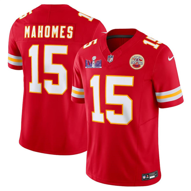 Youth Kansas City Chiefs #15 Patrick Mahomes Red Super Bowl LVIII Patch 2023 F.U.S.E. Vapor Untouchable Limited Stitched Jersey