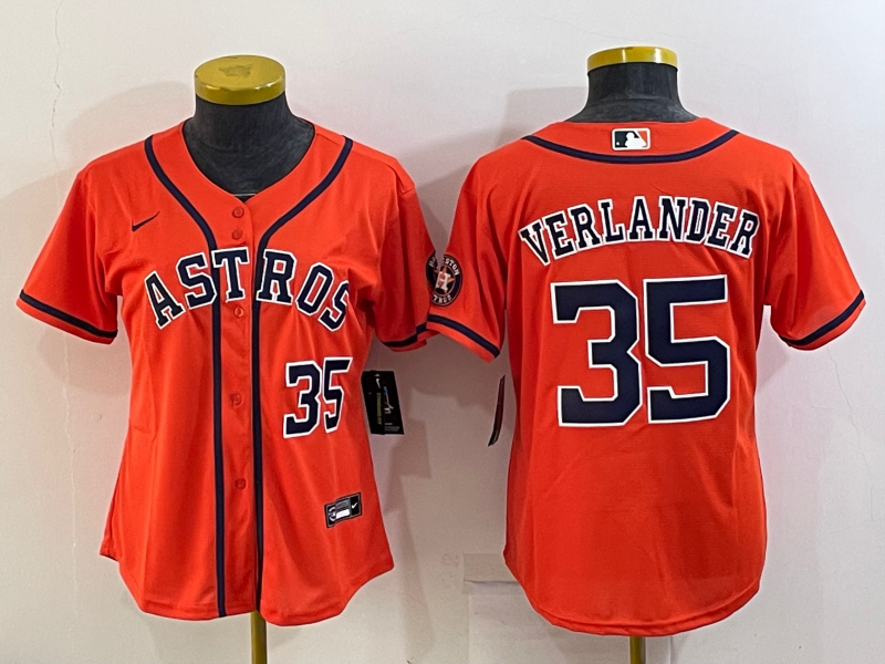 Women's Houston Astros #35 Justin Verlander Orange With Patch Cool Base Stitched Baseball Jersey(Run Small) Women's Houston Astros #35 Justin Verlander Orange With Patch Cool Base Stitched Baseball Jersey(Run Small)