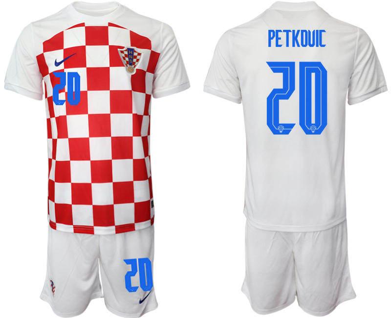 Men's Croatia #20 Petkduic White Home Soccer Jersey Suit