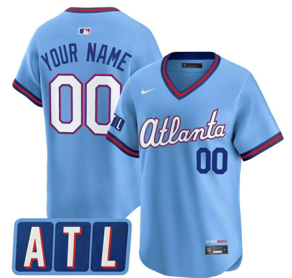 Men's Atlanta Braves Custom Blue 2026 City Connect Limited Stitched Baseball Jersey