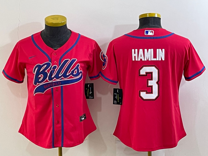 Youth Buffalo Bills #3 Damar Hamlin Red With Patch Cool Base Stitched Baseball Jersey