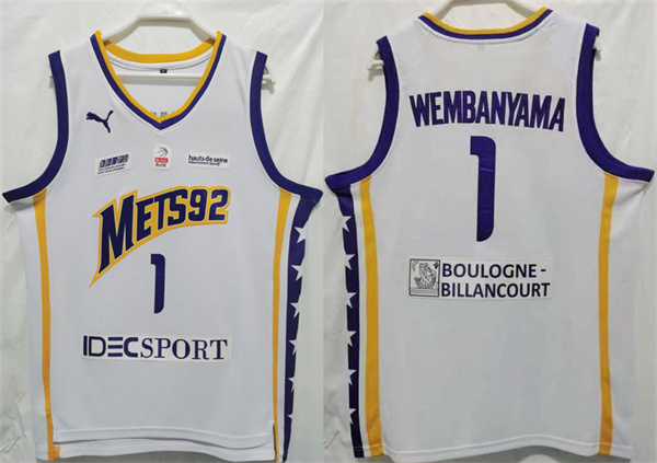 Men's Boulogne-Levallois Metropolitans 92 #1 Victor Wembanyama White Stitched Jersey