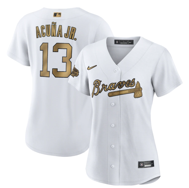 Women's Atlanta Braves #13 Ronald Acuna Jr. 2022 All-Star White Stitched Baseball Jersey(Run Small) Women's Atlanta Braves #13 Ronald Acuna Jr. 2022 All-Star White Stitched Baseball Jersey(Run Small)