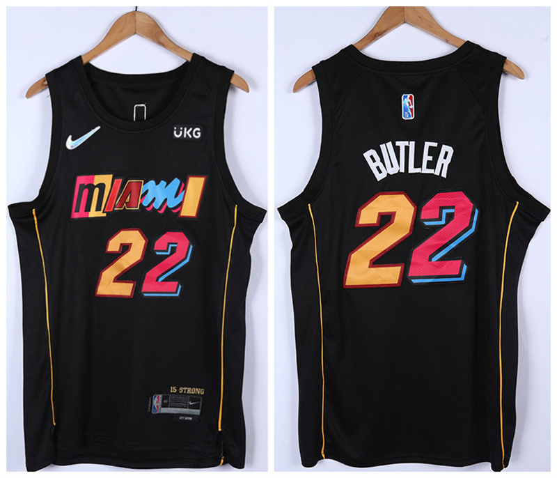 Men's Miami Heat #22 Jimmy Butler 2021/2022 Black City Edition 75th Anniversary Stitched Jersey