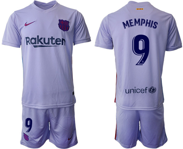 Men's Barcelona #9 Memphis Grey Away Soccer Jersey Suit