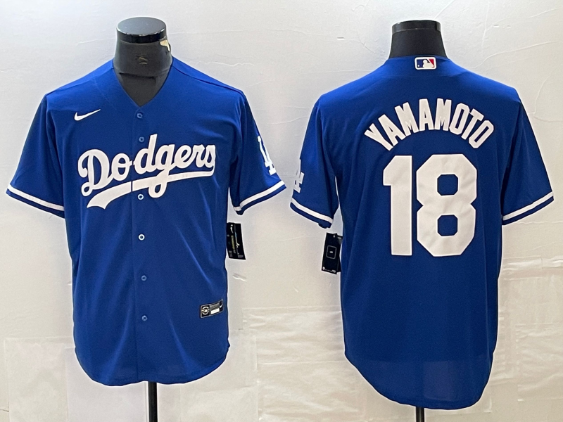 Men's Los Angeles Dodgers #18 Yoshinobu Yamamoto Blue 2023 Cool Base Stitched Baseball Jersey