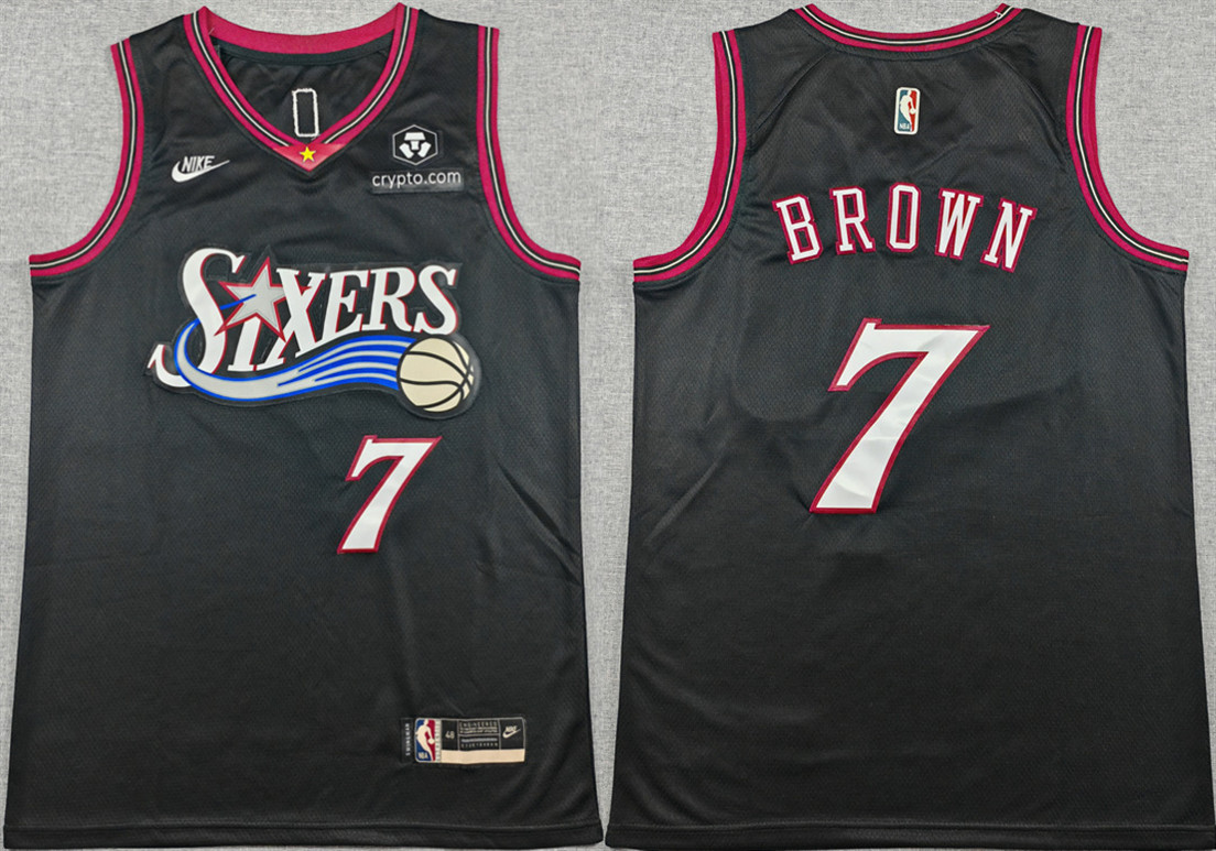 Men's Philadelphia 76ers #7 Jaylen Brown Black 2026 Classic Edition Stitched Jersey