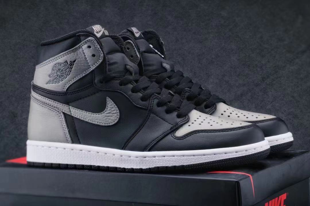 Men's Air Jordan 1 Black and Gray Shoes