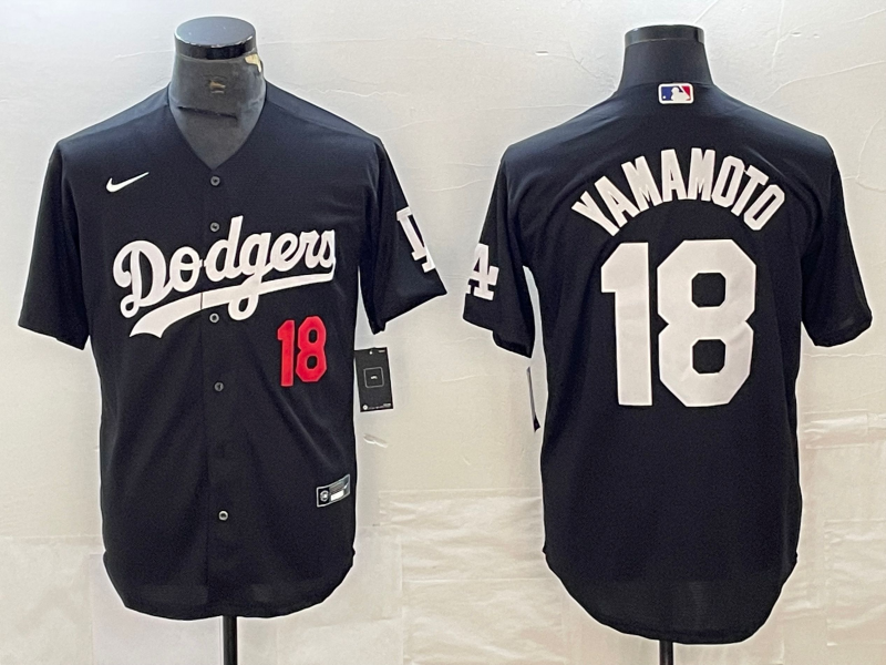 Men's Los Angeles Dodgers #18 Yoshinobu Yamamoto Black 2023 Cool Base Stitched Baseball Jersey