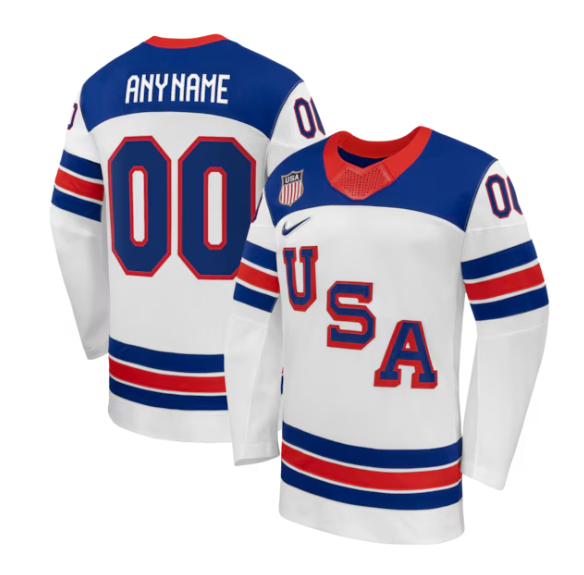 Men's USA Hockey Custom White 2026 Away Replica Stitched Jersey