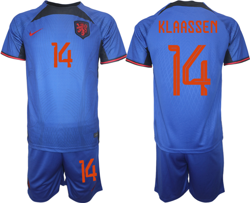 Men's Netherlands #14 Klaassen Royal Away Soccer Jersey Suit