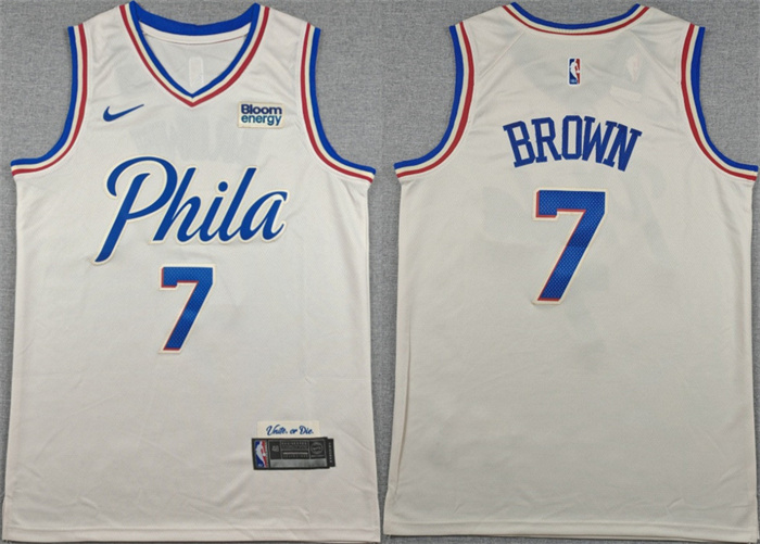 Men's Philadelphia 76ers #7 Jaylen Brown Cream City Edition Swingman Stitched Jersey
