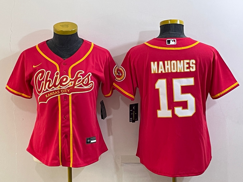 Youth Kansas City Chiefs #15 Patrick Mahomes Red With Patch Cool Base Stitched Baseball Jersey