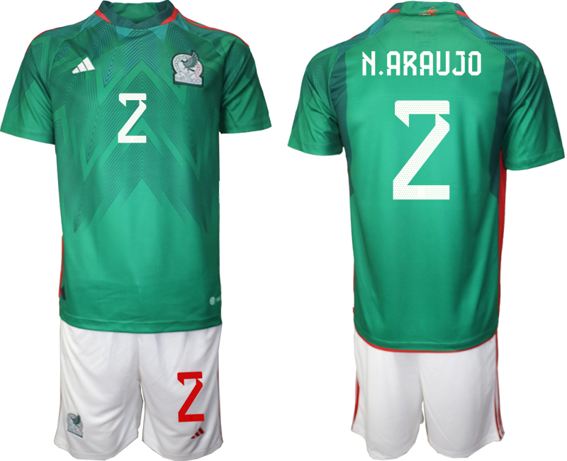 Men's Mexico #2 N.Araujo Green Home Soccer Jersey Suit