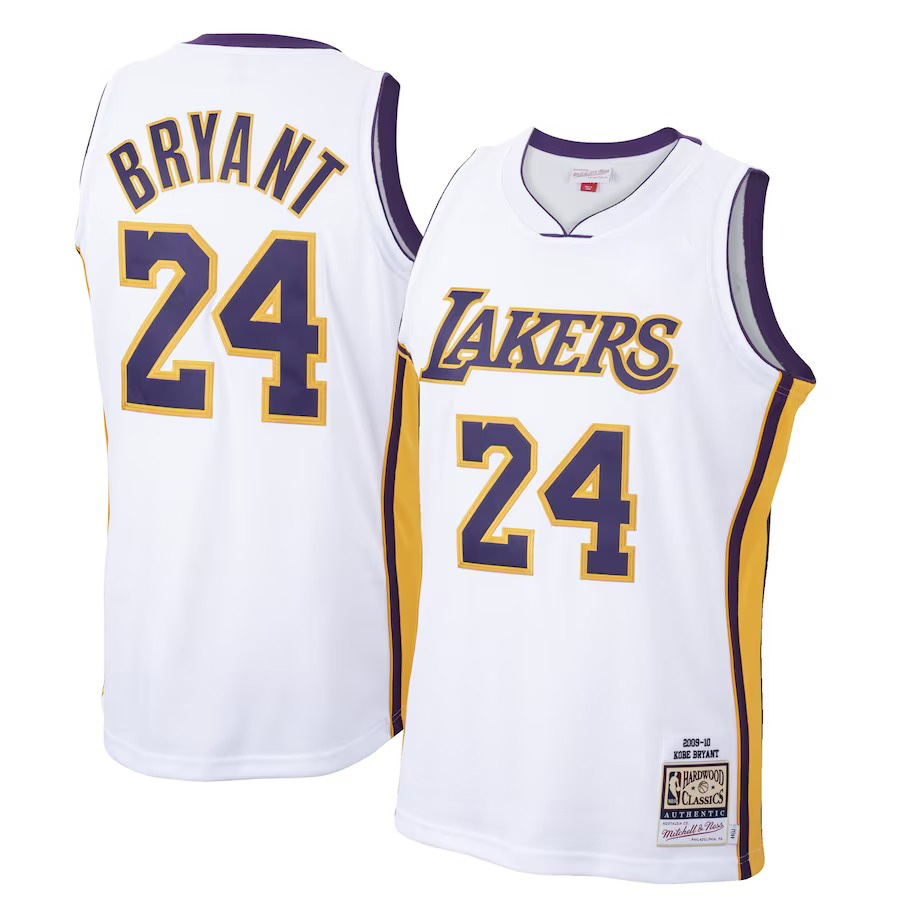 Men's Los Angeles Lakers #24 Kobe Bryant White 2009-10 Throwback basketball Jersey