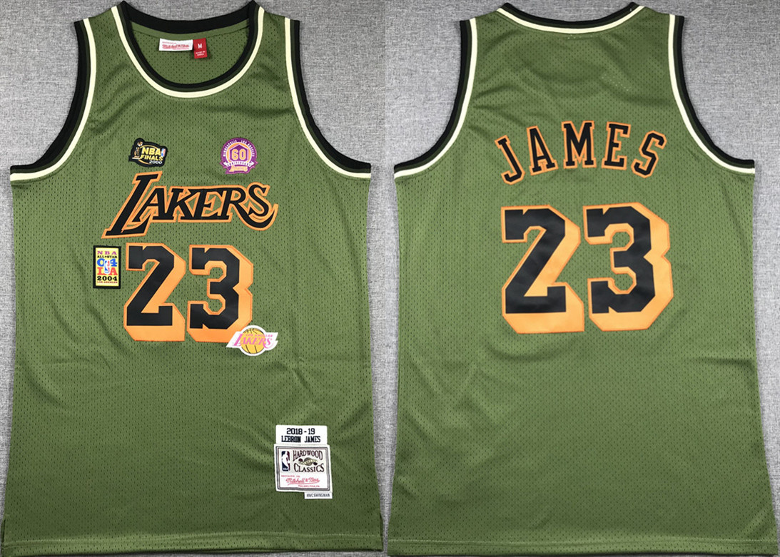 Men's Los Angeles Lakers #23 LeBron James Green 2018-19 Throwback basketball Jersey