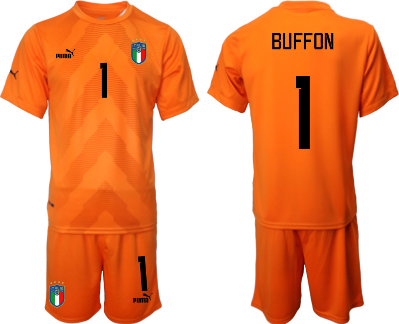 Men's Italy #1 Buffon Orange Goalkeeper Soccer Jersey Suit