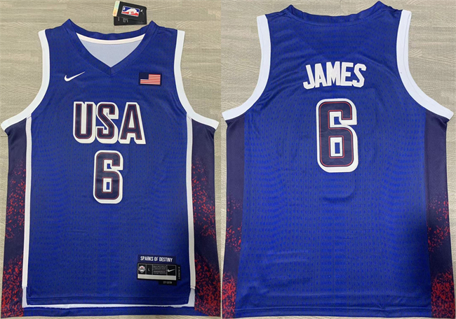 Men's USA #6 LeBron James Navy Blue 2024 Olympics Stitched Basketball Jersey