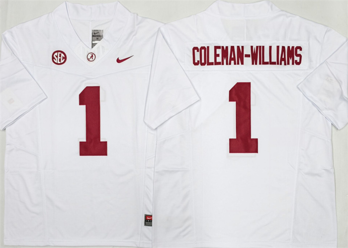 Men's Alabama Crimson Tide #1 Ryan Alexander Coleman-Williams Jr White F.U.S.E 2026 Stitched Football Jersey