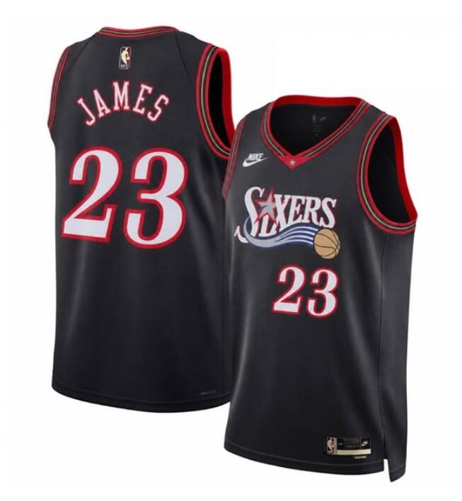 Men's Philadelphia 76ers #23 LeBron James Black 2026 Classic Edition Stitched Jersey