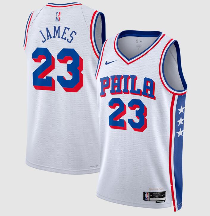 Men's Philadelphia 76ers #23 LeBron James White 2026 Association Edition Stitched Jersey