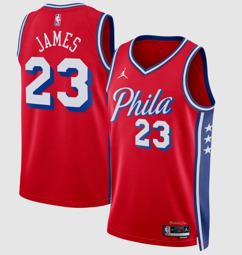 Men's Philadelphia 76ers #23 LeBron James Red 2026 Statement Edition Stitched Jersey