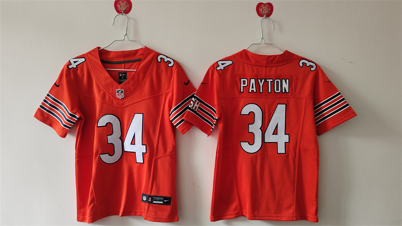 Women's Chicago Bears #34 Walter Payton Orange 2024 Draft F.U.S.E Vapor Stitched Jersey(Run Small)