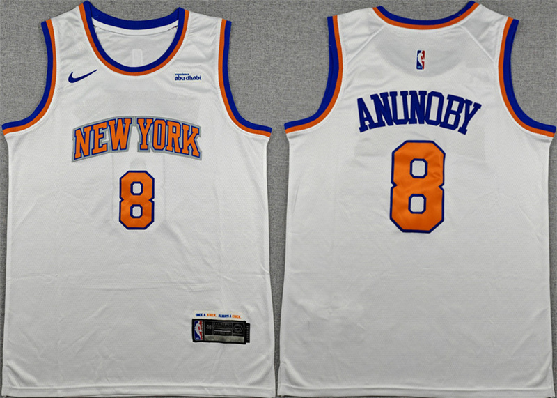 Men's New Yok Knicks #8 OG Anunoby White Association Edition Stitched Basketball Jersey