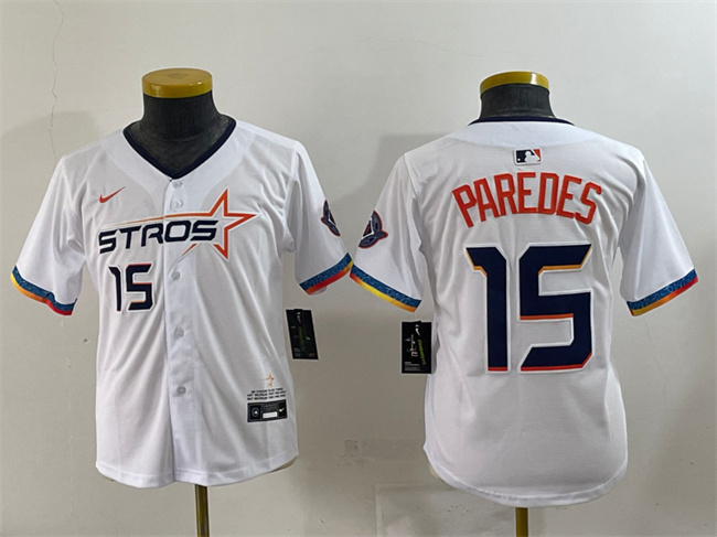 Youth Houston Astros #15 Isaac Paredes White 2025 City Connect Limited Stitched Baseball Jersey