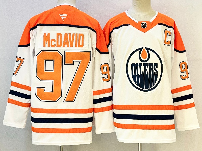 Men's Edmonton Oilers #97 Connor McDavid White/Orange 2024-25 With C Patch Heritage Classic Primegreen Stitched Jersey