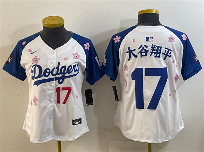 Youth Los Angeles Dodgers #17 大谷翔平 White/Royal 2025 Tokyo Series Limited Stitched Baseball Jersey