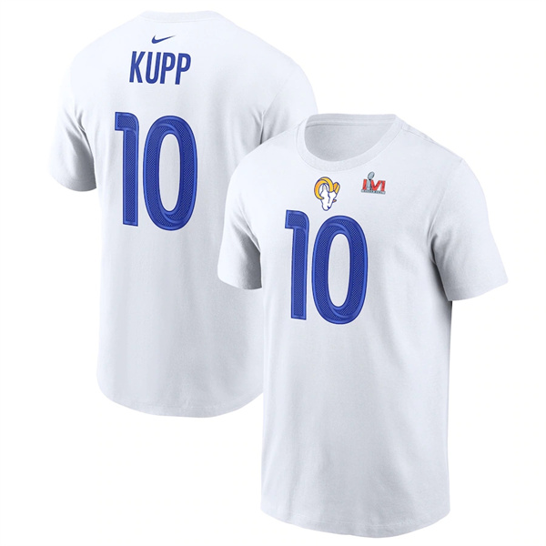 Men's Los Angeles Rams #10 Cooper Kupp 2022 White Super Bowl LVI Champions T-Shirt Men's Los Angeles Rams #10 Cooper Kupp 2022 White Super Bowl LVI Champions T-Shirt