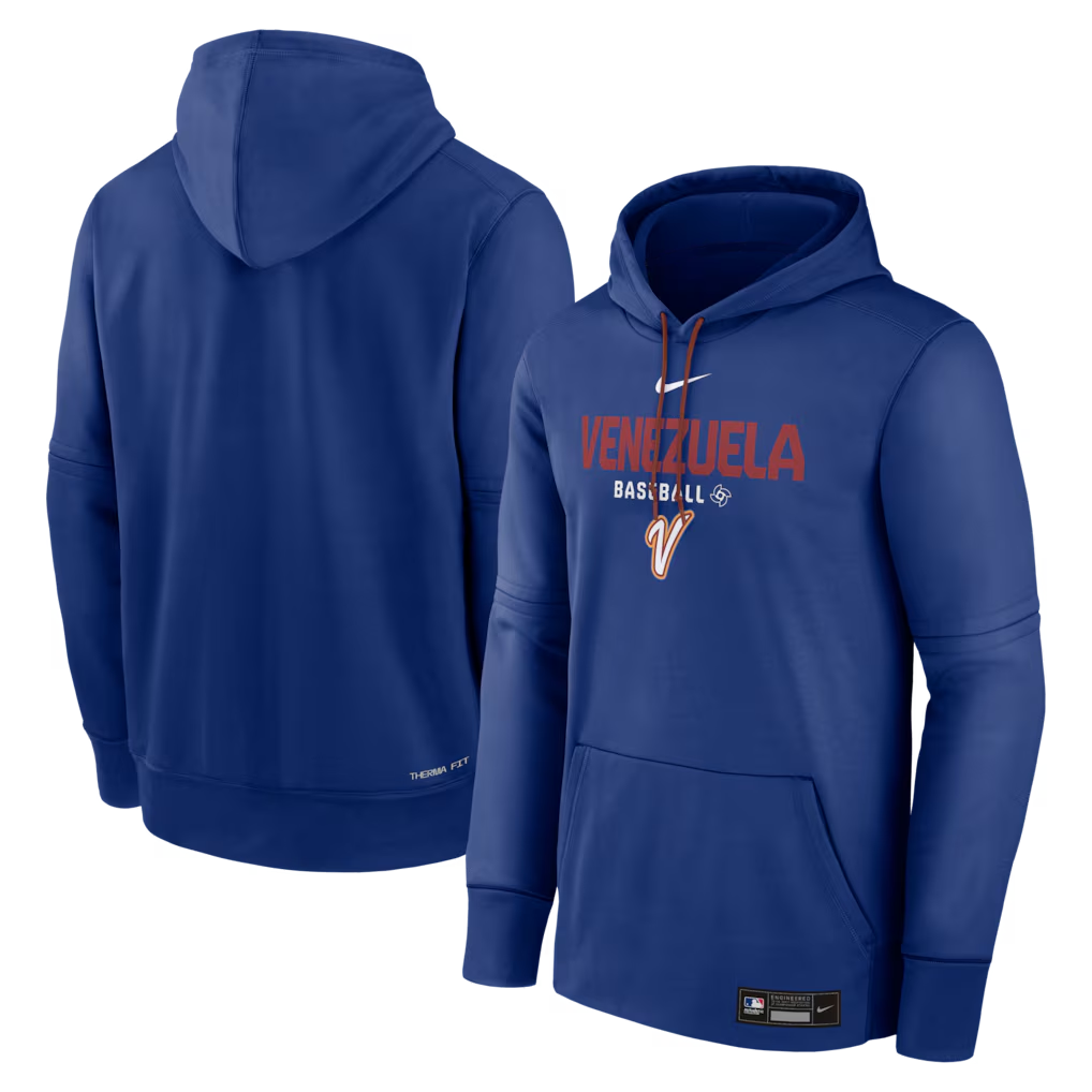 Men's Venezuela Baseball Royal 2026 World Baseball Classic Collection Dri-FIT Long Sleeve Hooded T-Shirt