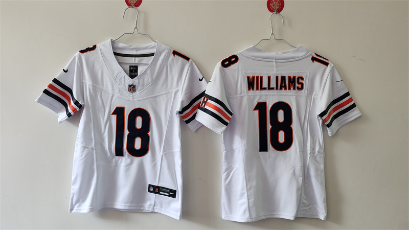 Women's Chicago Bears #18 Caleb Williams White 2024 Draft F.U.S.E Vapor Stitched Jersey(Run Small)