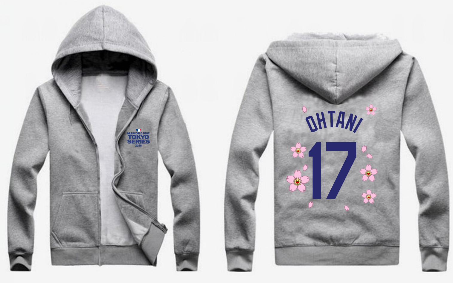 Men's Los Angeles Dodgers #17 Shohei Ohtani Gray 2025 Tokyo Series Full-Zip Hoodie