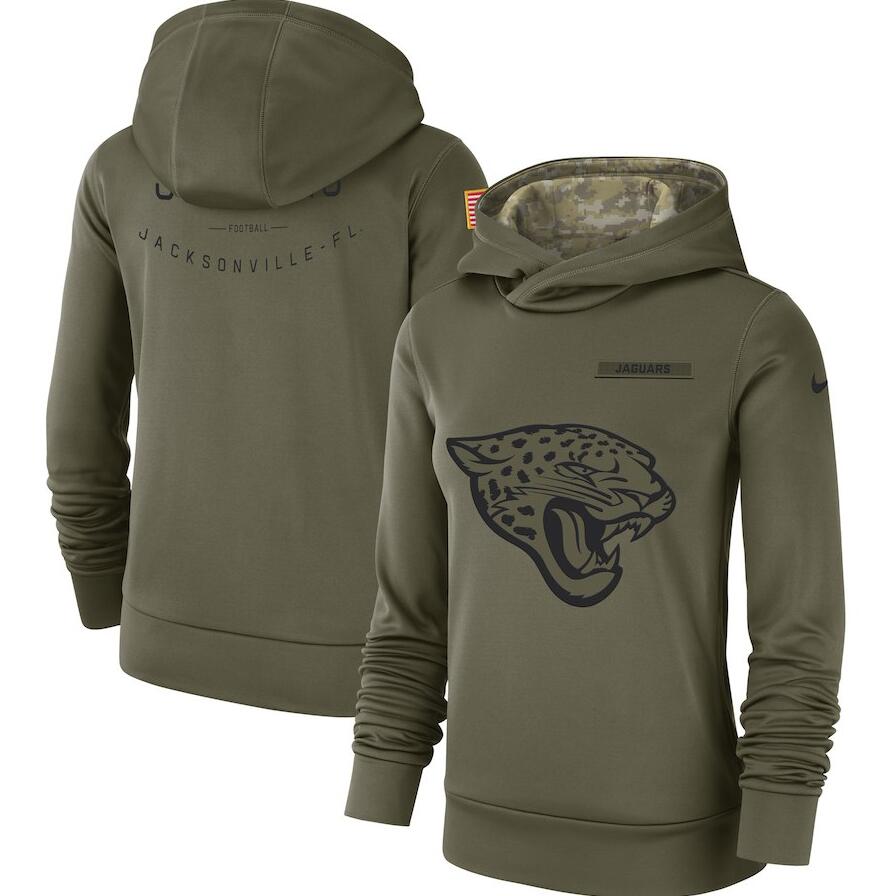 Women's Jacksonville Jaguars Olive Salute To Service Team Logo Performance Pullover NFL Hoodie