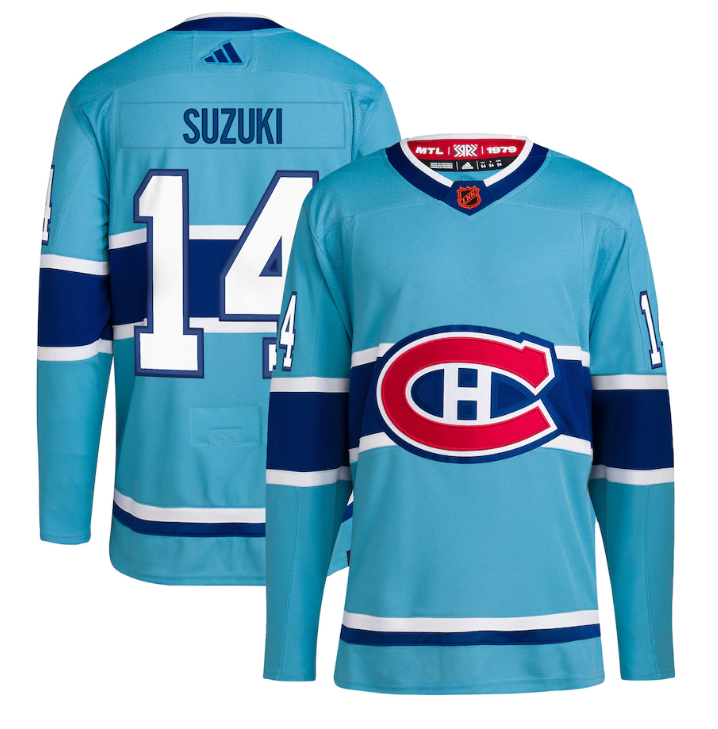 Men's Montreal Canadiens #14 Nick Suzuki 2022-23 Reverse Retro Stitched Jersey