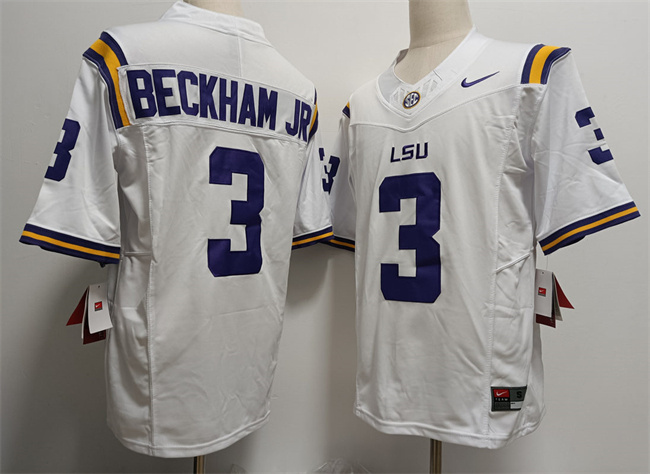 Men's LSU Tigers #3 Odell Beckham Jr White 2023 F.U.S.E Stitched Baseball Jersey