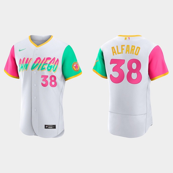 Men's San Diego Padres #38 Jorge Alfaro 2022 White City Connect Flex Base Stitched Baseball Jersey Men's San Diego Padres #38 Jorge Alfaro 2022 White City Connect Flex Base Stitched Baseball Jersey