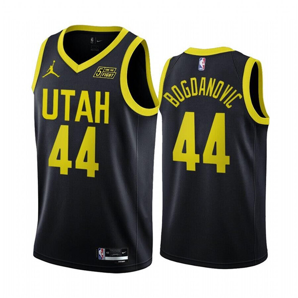 Men's Utah Jazz #44 Bojan Bogdanovic 2022/23 Black Statement Edition Stitched Basketball Jersey Men's Utah Jazz #44 Bojan Bogdanovic 2022/23 Black Statement Edition Stitched Basketball Jersey