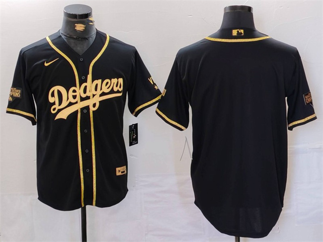 Men's Los Angeles Dodgers Blank Black Gold World Series Champions Cool Base Stitched Baseball Jersey