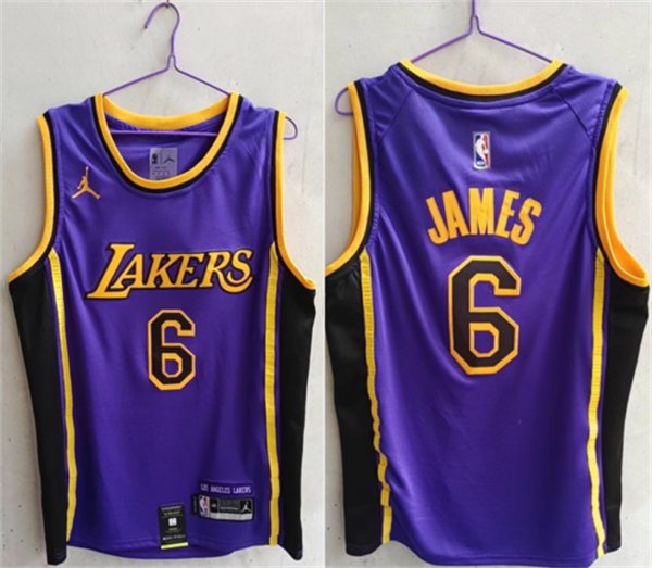 Men's Los Angeles Lakers #6 LeBron James Purple Stitched Basketball Jersey