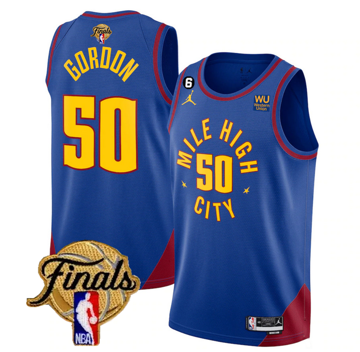 Men's Denver Nuggets #50 Aaron Gordon Blue 2023 Finals Statement Edition With NO.6 Patch Stitched Basketball Jersey